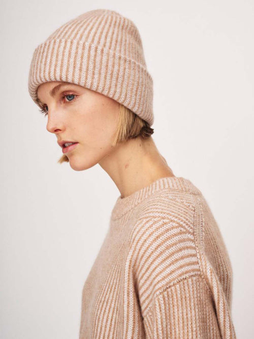 White + Warren Cashmere Two-Toned Ribbed Beanie