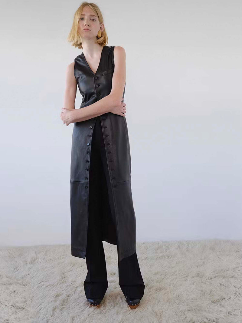 Frame Leather Midi Vest Dress