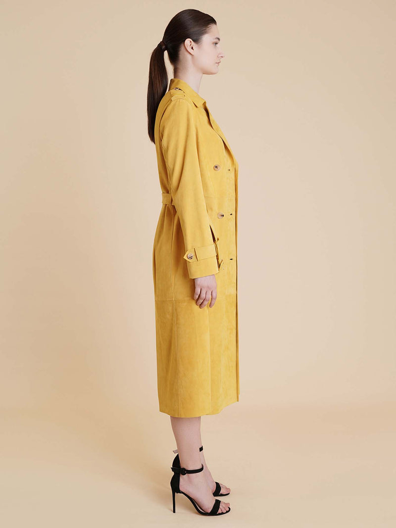 Desa Suede Double-Breasted Trench Coat