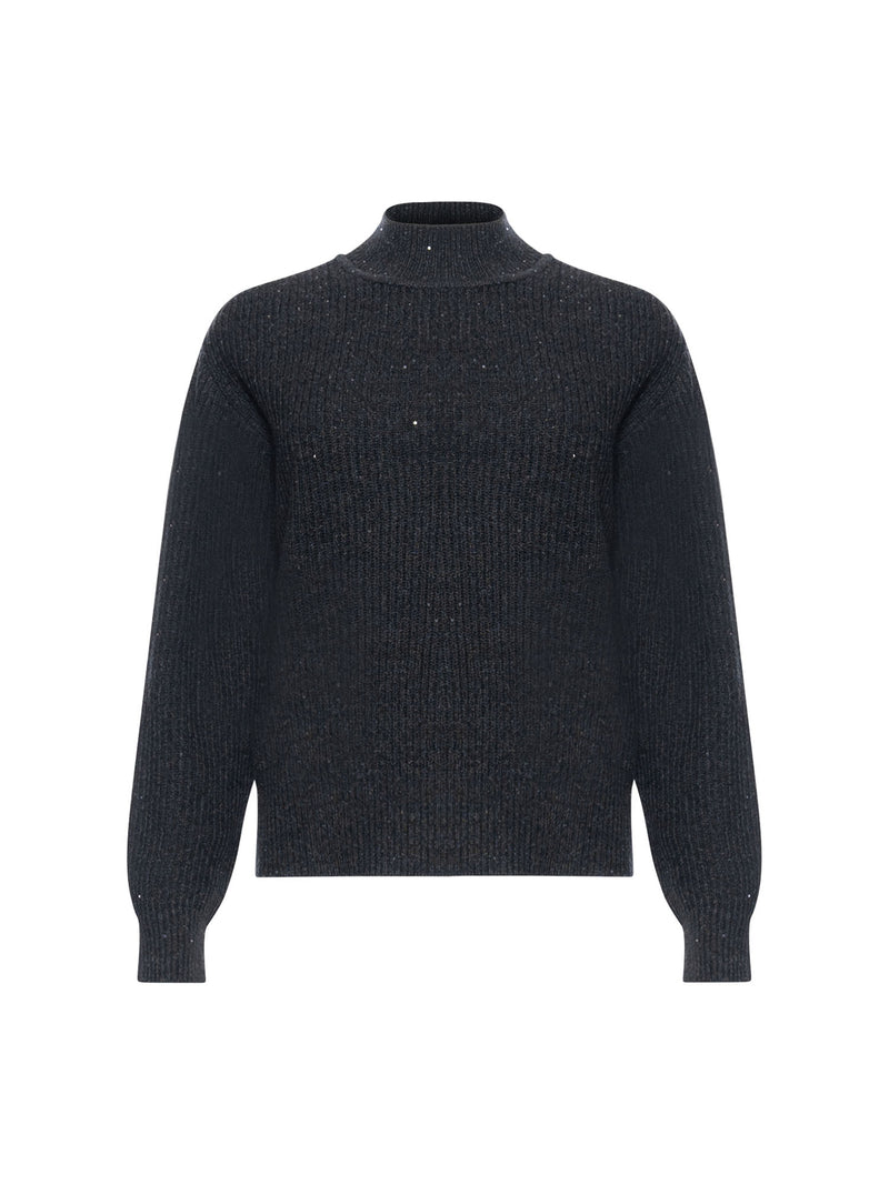 Repeat Mock Neck Sequin Knitted Pullover