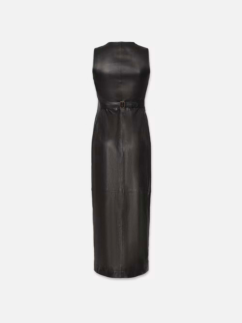 frame leather dress FRAME Sleeveless Leather Button-Front Midi-Dress