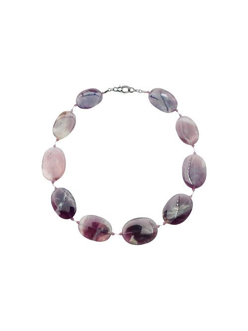 JMNYC Large Oval Smooth Purple and Mauve Chalcedony Necklace with Sterling Silver Clasp