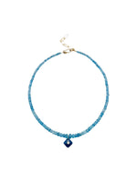 JMNYC Faceted Deep Aquamarine Rondelle wtih Square Sapphire Pendant