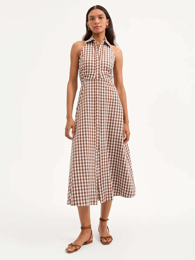 Veronica Beard Mackey Gingham Seersucker Halter Dress