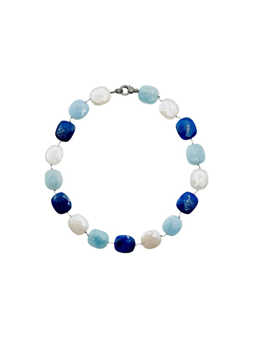 JMNYC Flat Faceted Lapis, Aquamarine &amp; Moonstone Necklace