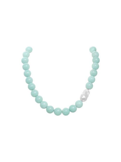 Margo Morrison Amazonite Smooth Ball, White Baroque Pearl Necklace