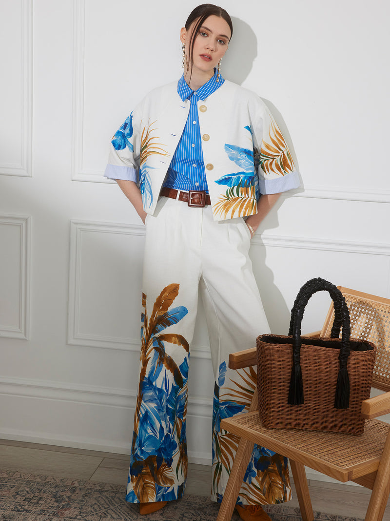 Sara Roka Printed Cotton Canvas Jacket Palm Print