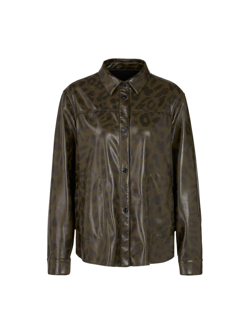 Marc Cain Sports Faux Leather Shirt with Leopard Print