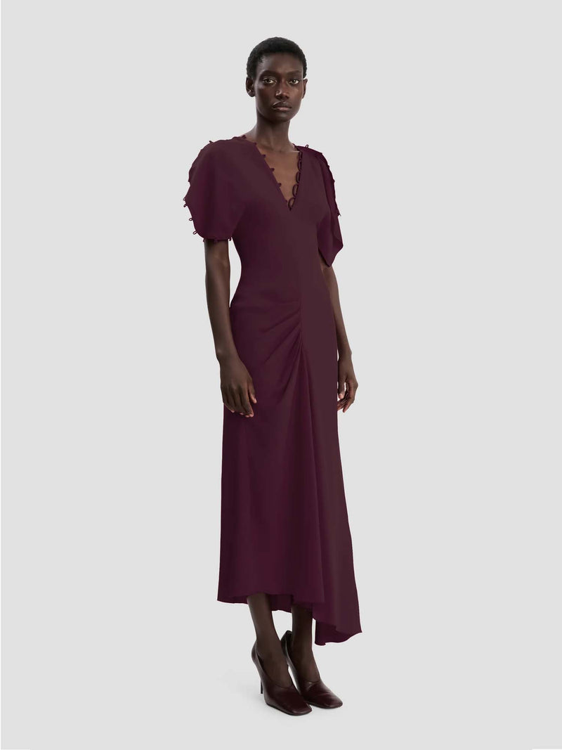 Victoria Beckham Short Sleeve Rouleaux Detail Dress