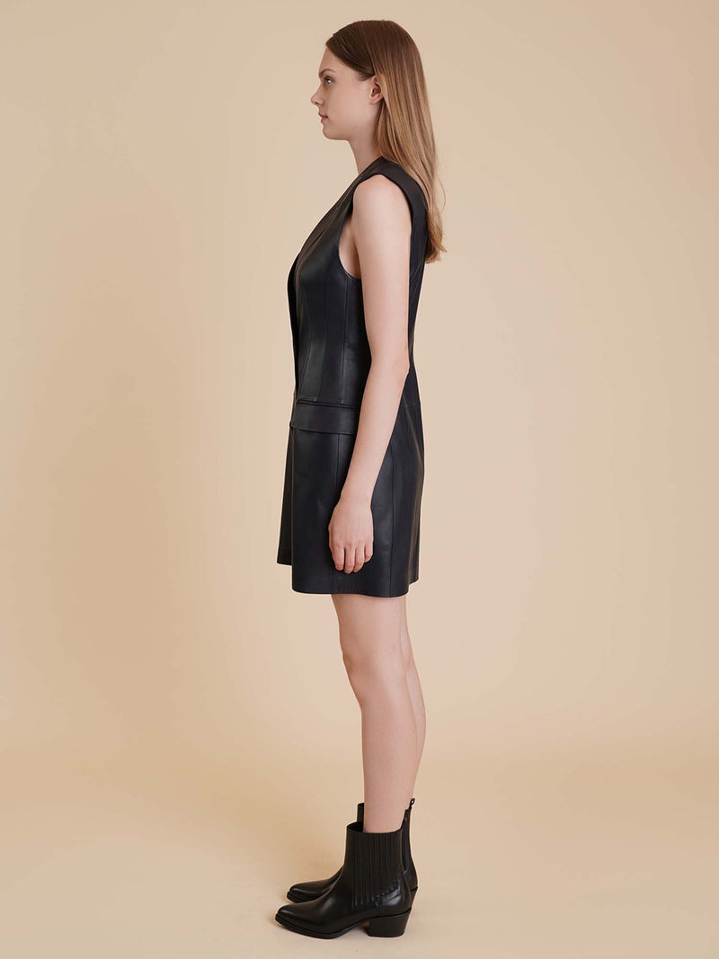Desa Leather Double-Breasted Vest Dress
