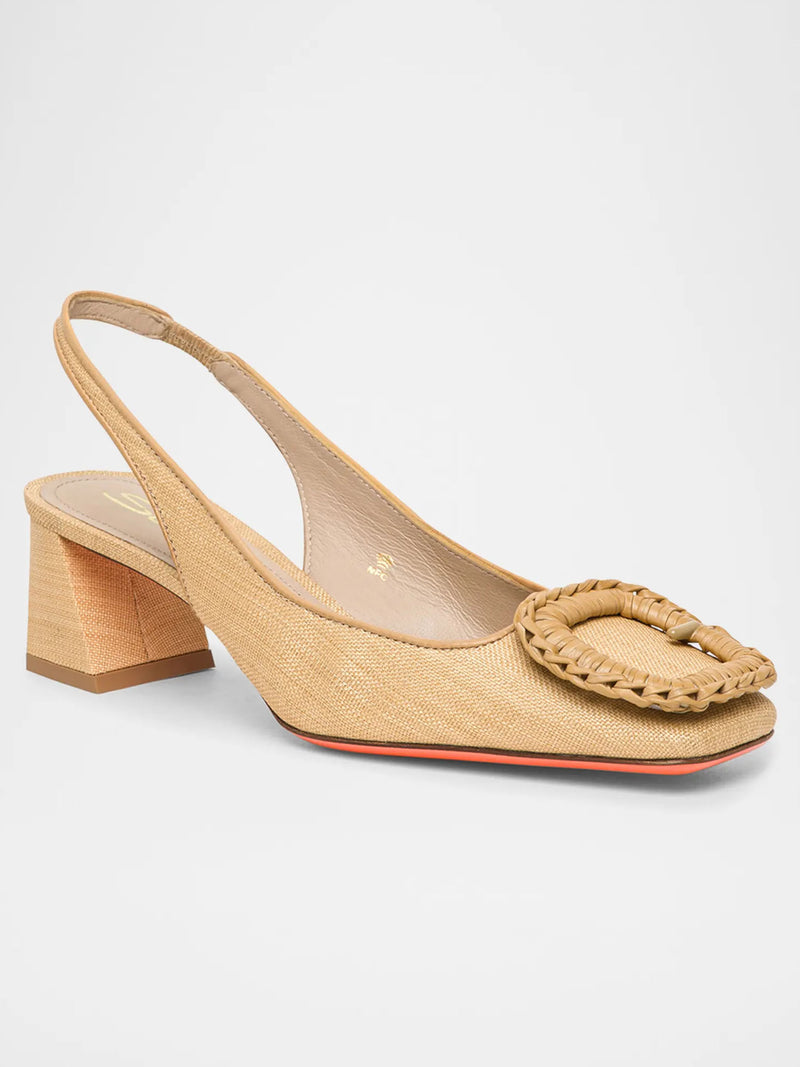 Santoni Raffia Mid Heel Slingback