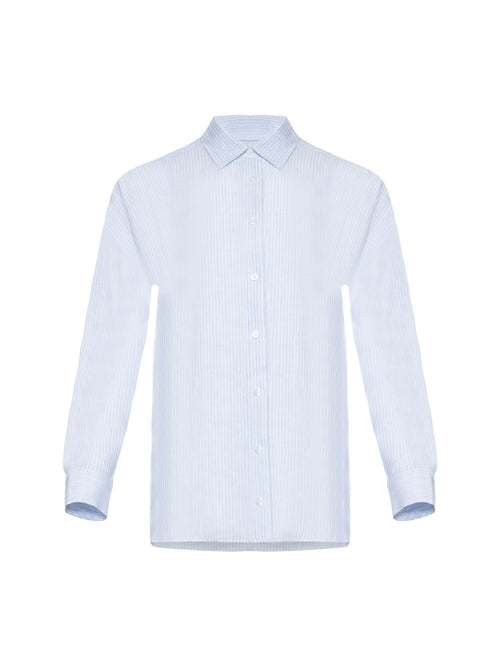 Patrick Assaraf Linen Stripe Boyfriend Shirt