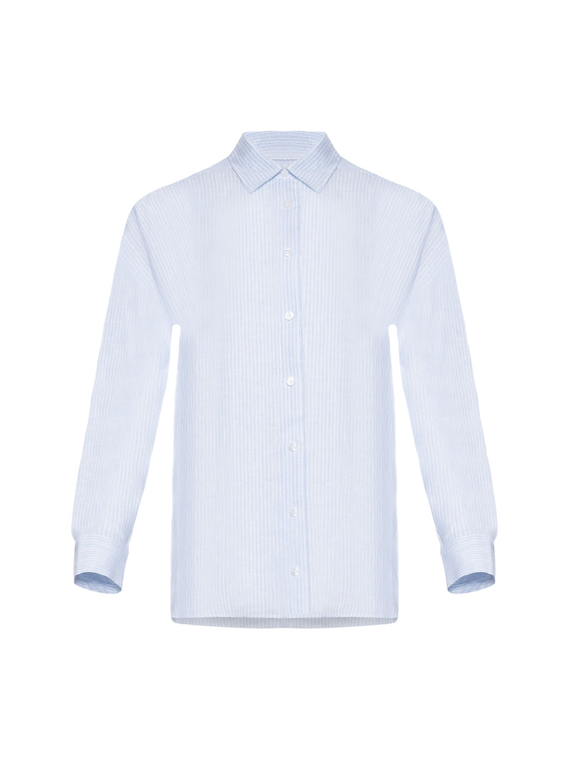 Patrick Assaraf Linen Stripe Boyfriend Shirt