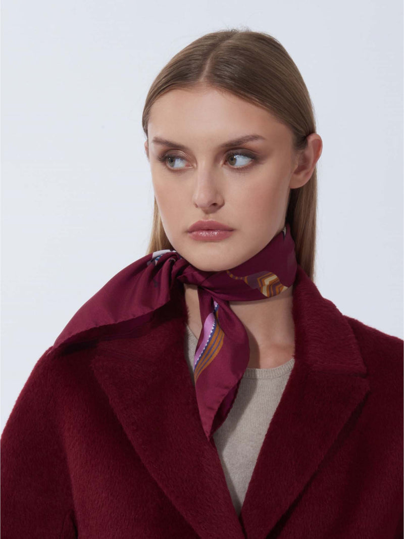 Cinzia Rocca Silk Twill Scarf with Feather Pattern