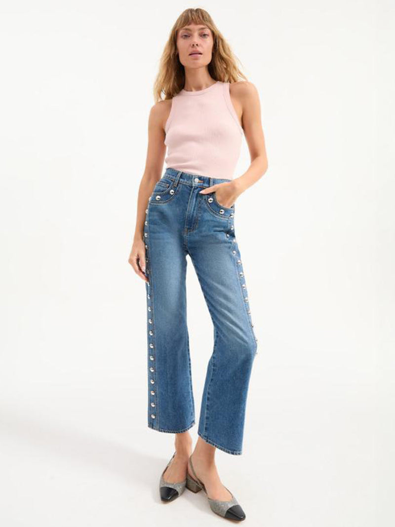Veronica Beard Dylan High Rise Straight Studded Jean