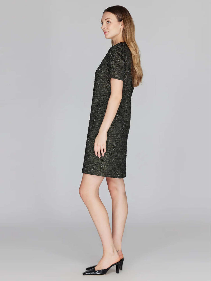 Mi Jong Lee Metallic Tweed Short Sleeve Shift Dress