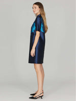 Mi Jong Lee Shadow Rose Jacquard Collared Shift Dress
