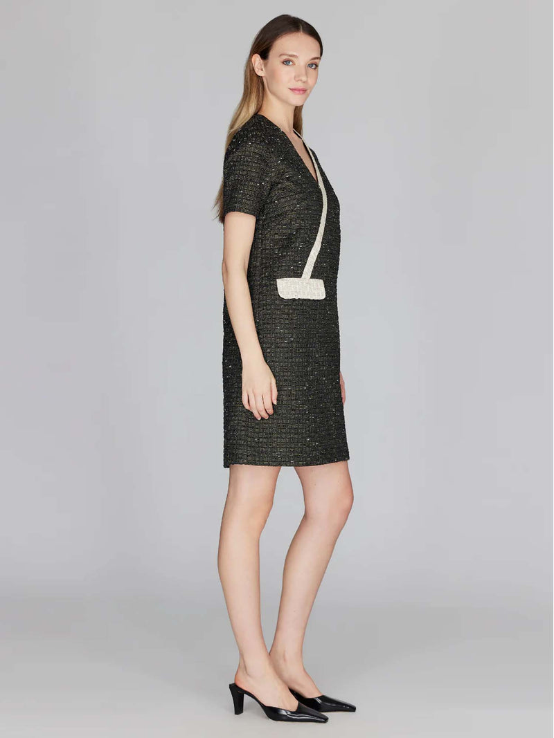 Mi Jong Lee Metallic Tweed Short Sleeve Shift Dress