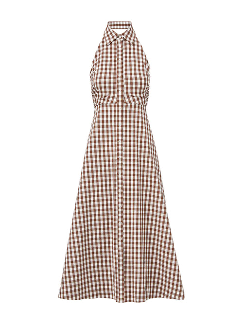 Veronica Beard Mackey Gingham Seersucker Halter Dress