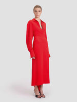 Victoria Beckham Long Sleeve Polo Collar Midi Dress