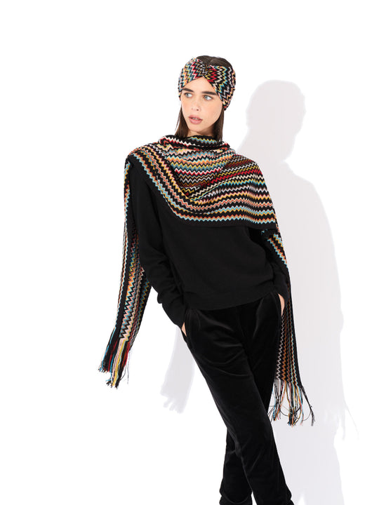 Écharpe Foulard Missoni Motif Zigzag Noir Gris Blanc - Viscose, Neuve Avec étiquettes