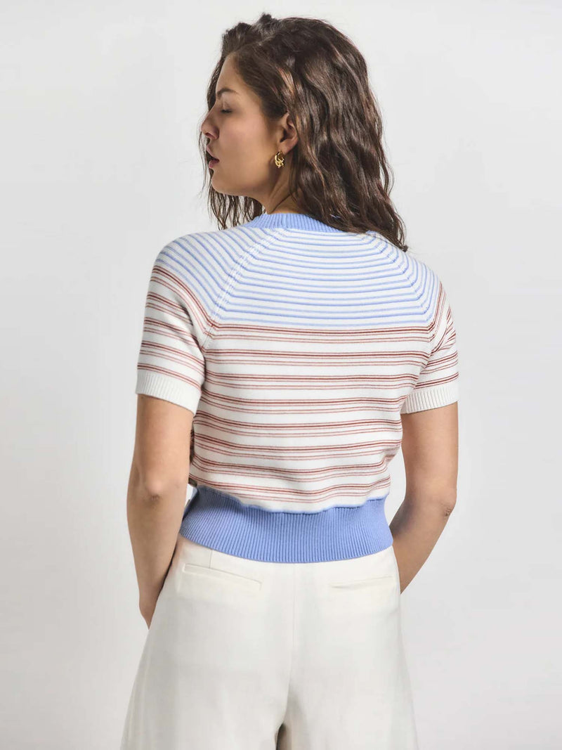 Derek Lam 10 Crosby Case Short Sleeve Stripped Sweater