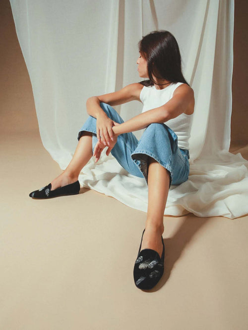 Arteana Gigi Velvet Smoking Slipper with 3D Embroidery