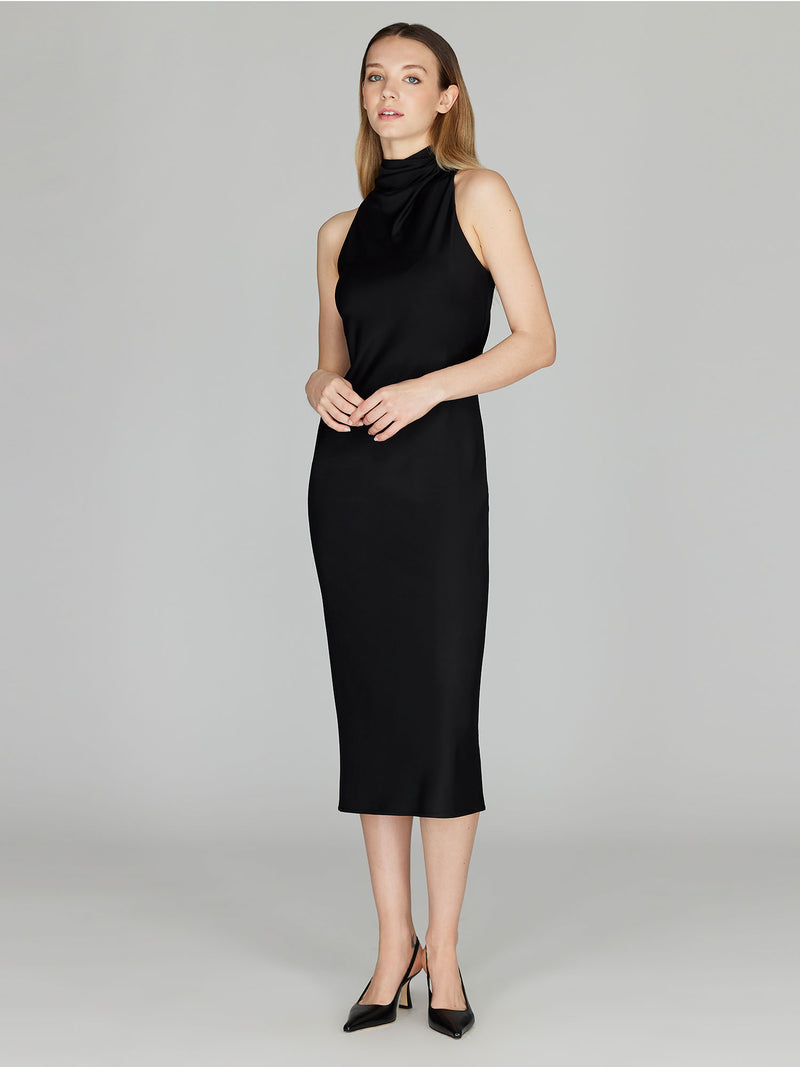 Mi Jong Lee Matte Jersey High Neck Cowl Dress