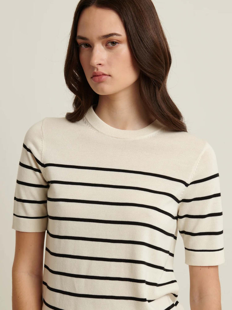 Patrick Assaraf Short Sleeve Cupro Stripe Sweater