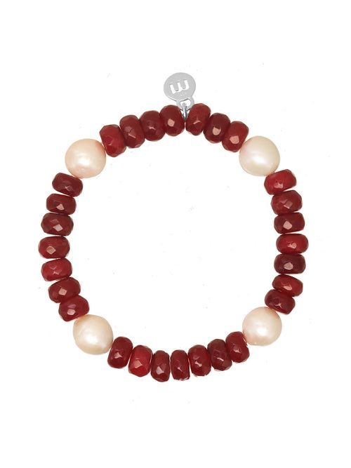 Margo Morrison Faceted Red Jade, White Baroque Pearl Bracelet