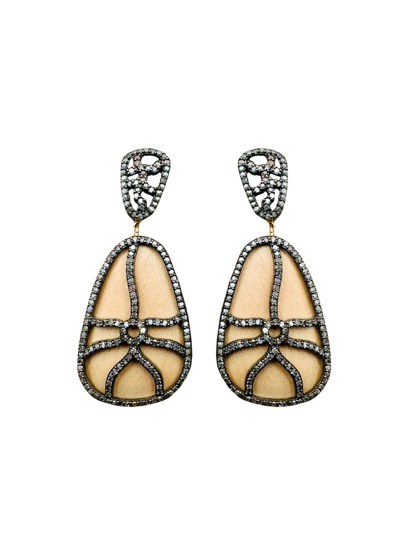JMNYC Wood Teardrop Shaped &amp; Sterling Diamond Post Earrings