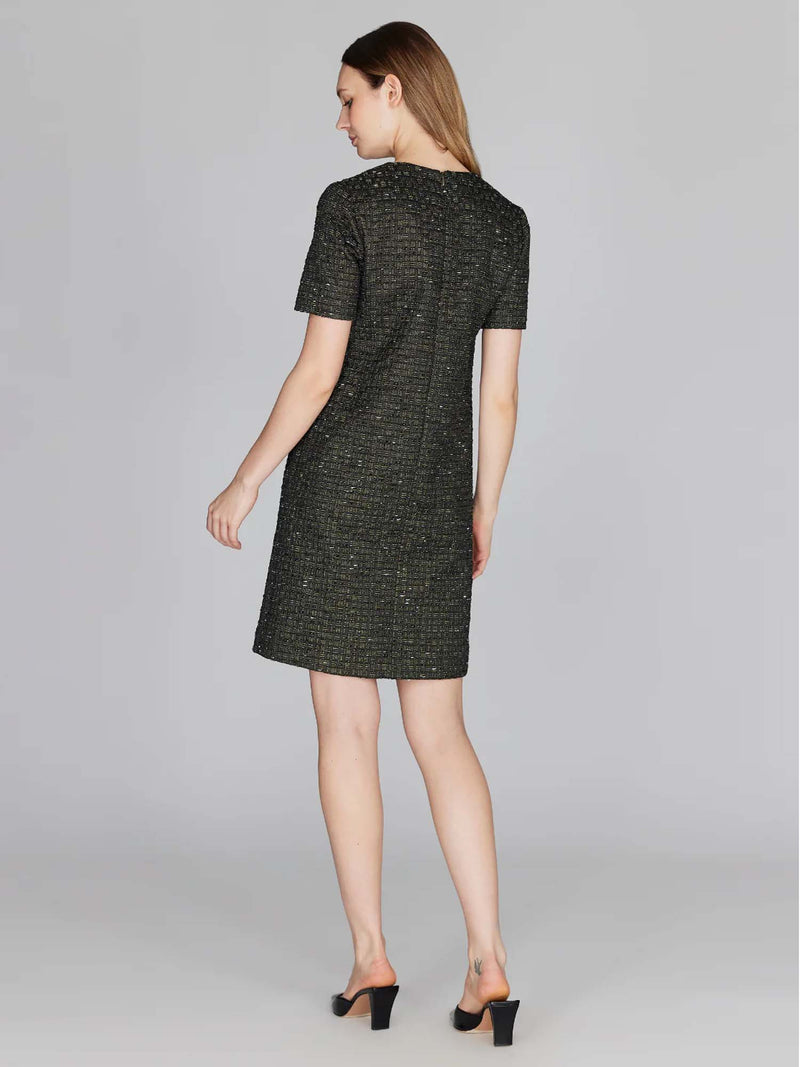 Mi Jong Lee Metallic Tweed Short Sleeve Shift Dress