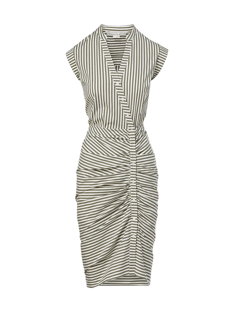 Veronica Beard Ruched Shirt Dress Bright Army/White