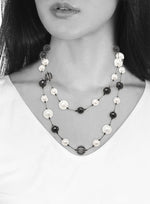 Margo Morrison Faceted Black Onyx, Freshwater Pearl, Crystal Ball Long Necklace - UPLOAD