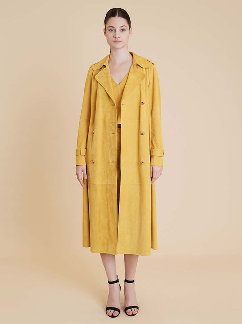 Desa Suede Double-Breasted Trench Coat