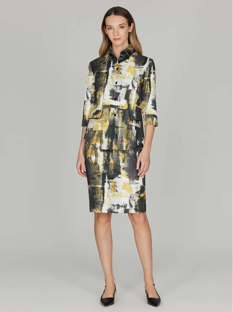 Mi Jong Lee Abstract Stretch Jacquard Pencil Skirt