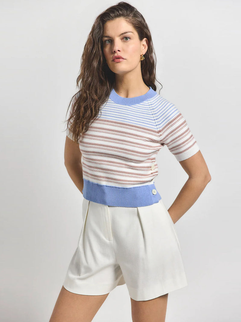 Derek Lam 10 Crosby Case Short Sleeve Stripped Sweater