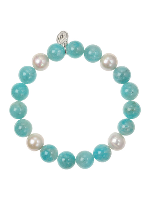 Margo Morrison Blue Green Amazonite Smooth Ball with 4 White Baroque Pearls