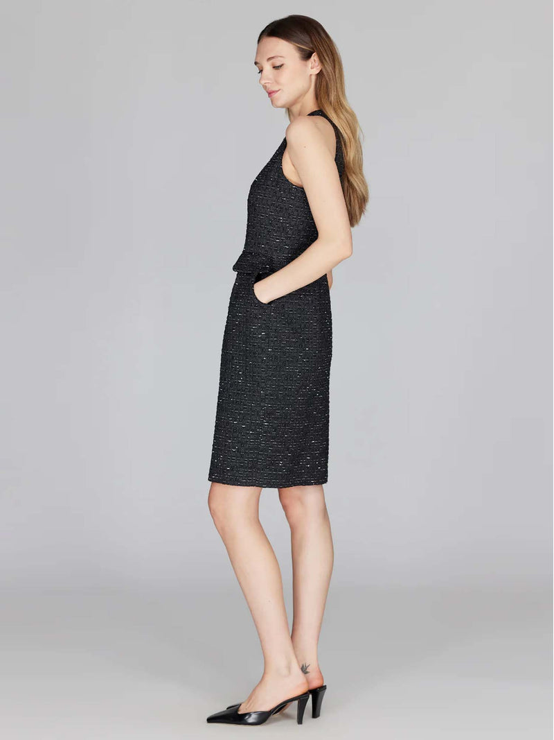 Mi Jong Lee Metallic Tweed V-Neck Fitted Dress