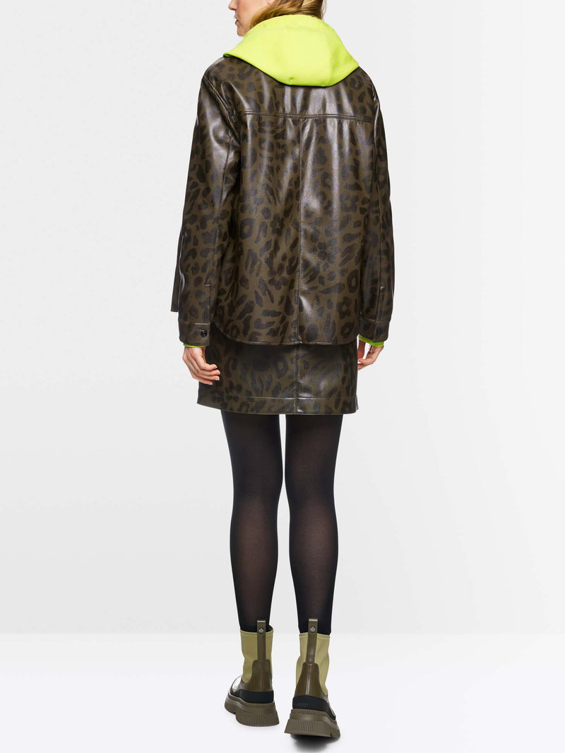 Marc Cain Sports Faux Leather Shirt with Leopard Print