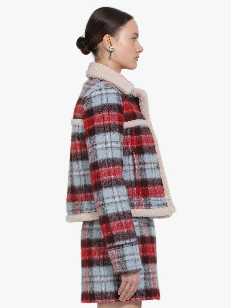 N&deg;21 Checked Jacket with Shearling Trim