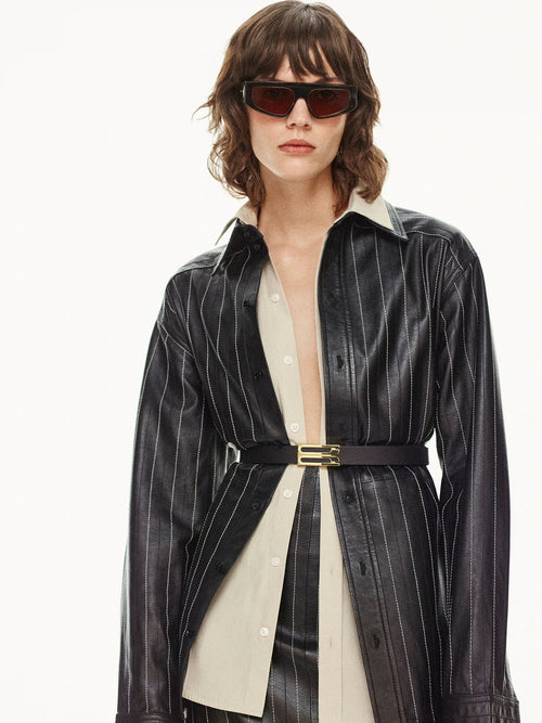 Victoria Beckham Kick-Detail Midi Pinstripe Skirt