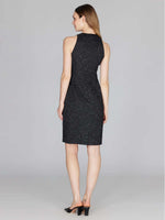 Mi Jong Lee Metallic Tweed V-Neck Fitted Dress