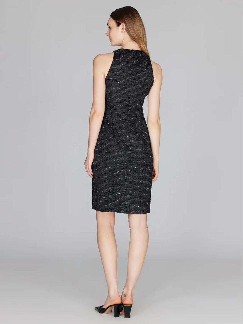 Mi Jong Lee Metallic Tweed V-Neck Fitted Dress
