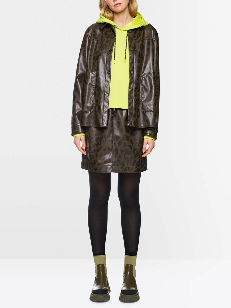 Marc Cain Sports Faux Leather Shirt with Leopard Print