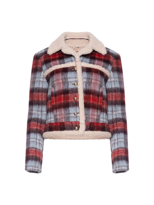 N&deg;21 Checked Jacket with Shearling Trim