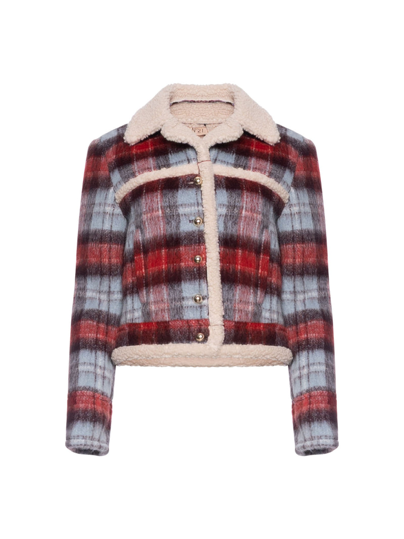 N&deg;21 Checked Jacket with Shearling Trim