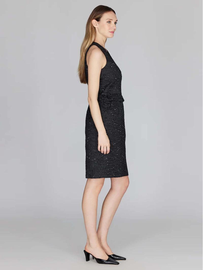 Mi Jong Lee Metallic Tweed V-Neck Fitted Dress
