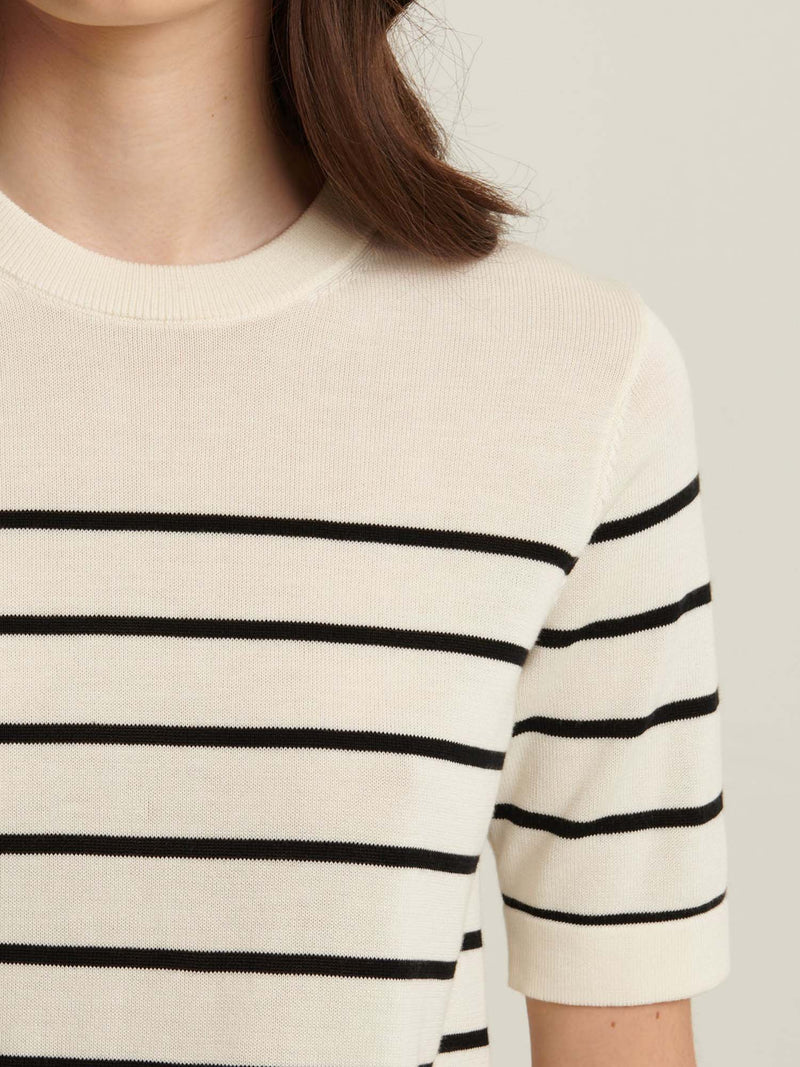 Patrick Assaraf Short Sleeve Cupro Stripe Sweater