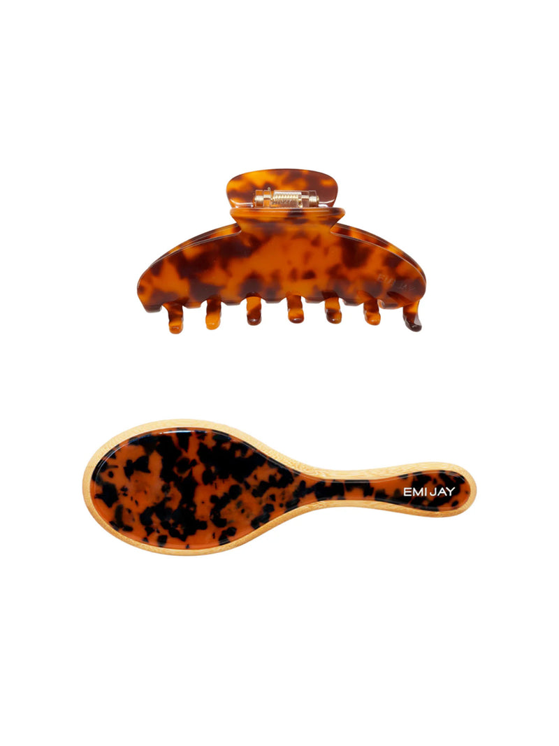 Emi Jay Flat Brush + Effing Claw Clip Set